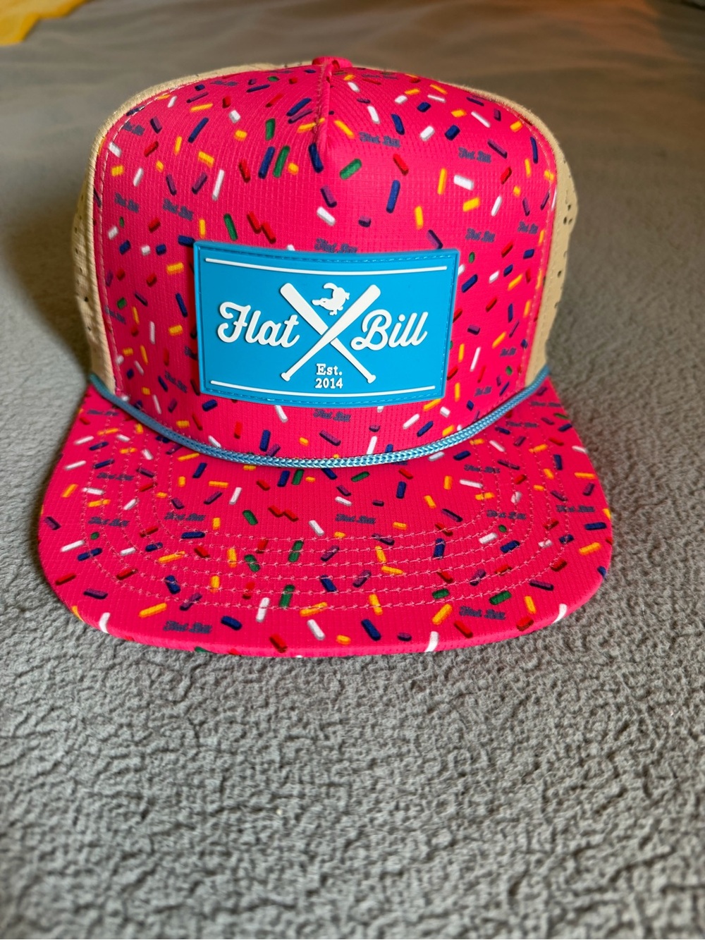 Flat Bill Pink Sprinkle Baseball Drip Trucker Hat - Picture 1 of 5